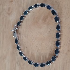 September Birthstone!     Dark blue    sapphire sterling silver tennis bracelet
